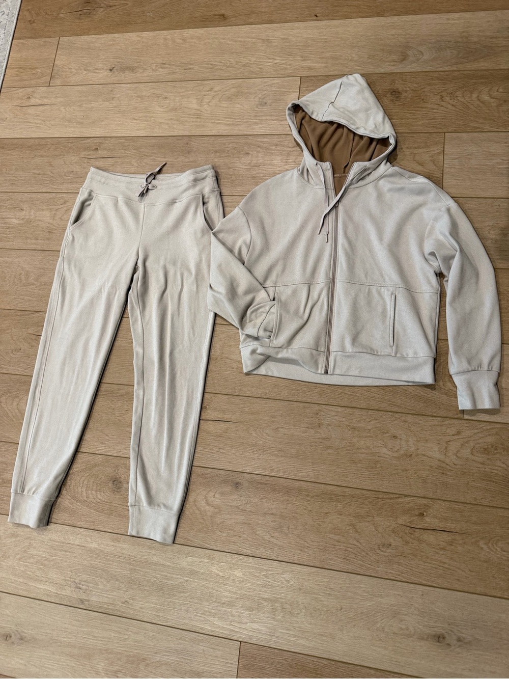 RBX Womens Light Beige Hooded Sweatshirt & Jogger Set